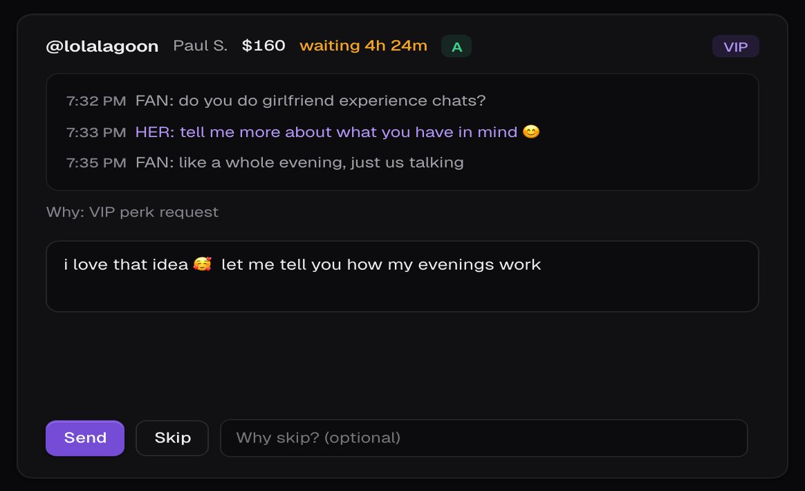 A chat handed to the team with a suggested reply